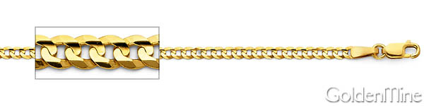 2.5mm 14K Yellow Gold Concave Curb Cuban Link Chain Bracelet 7in Slide 1