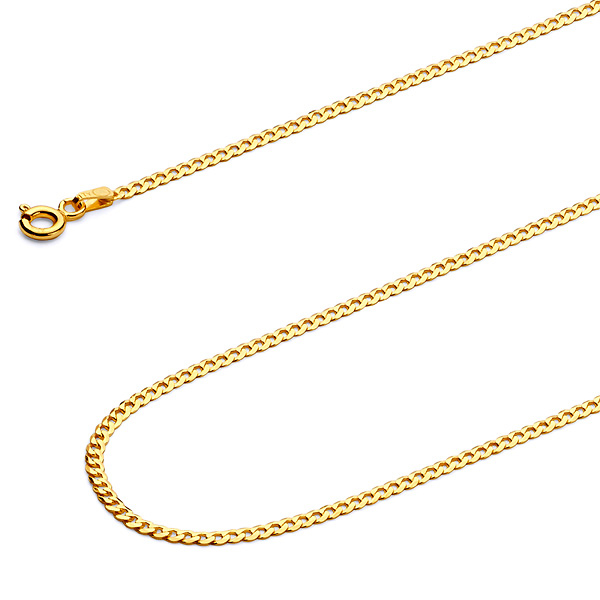 2mm 14K Yellow Gold Concave Curb Cuban Link Chain Necklace 16-24in Slide 2