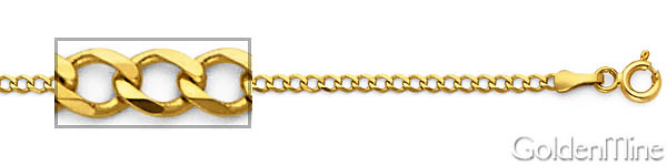 2mm 14K Yellow Gold Concave Curb Cuban Link Chain Necklace 16-24in Slide 1