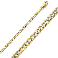 3mm 14K Two Tone Gold White Pave Curb Cuban Link Chain Necklace 16-24in