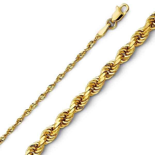 2mm 14K Yellow Gold Diamond-Cut Rope Chain Necklace 16-24in Slide 0