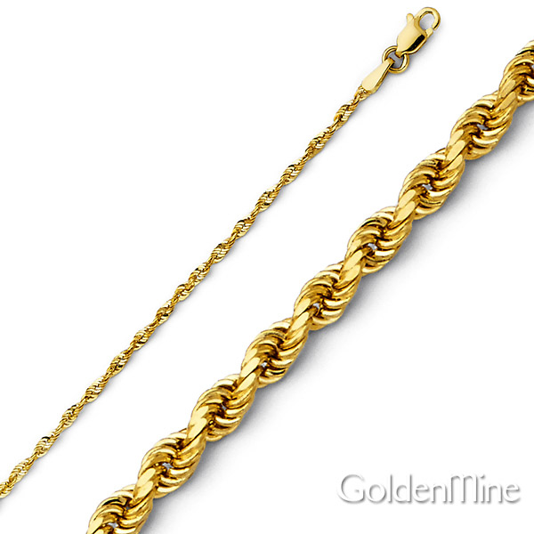 1mm 14K Yellow Gold Diamond-Cut Rope Chain Necklace 16-24in Slide 0