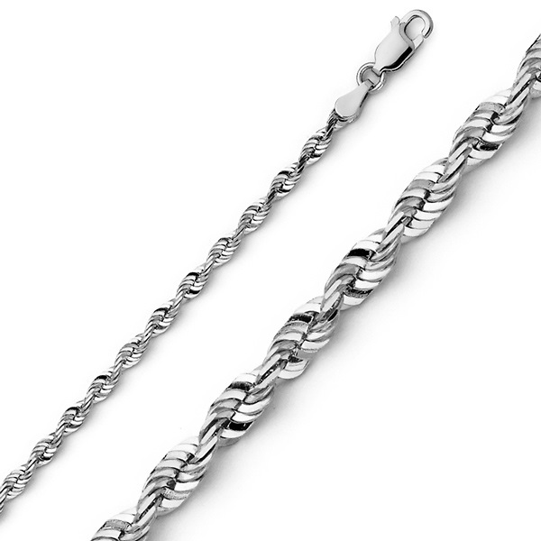 2.5mm 14K White Gold Diamond-Cut Rope Chain Necklace 16-24in Slide 0