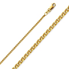 1.7mm 14K Yellow Gold Flat Open Spiga Wheat Chain Necklace 16-22in