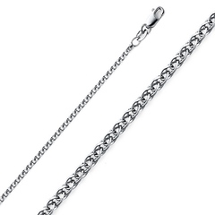 1.7mm 14K White Gold Flat Open Spiga Wheat Chain Necklace 16-22in