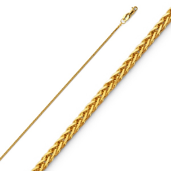 22 Inches 14K Yellow Gold 1.1mm Braided Wheat Chain Necklace 