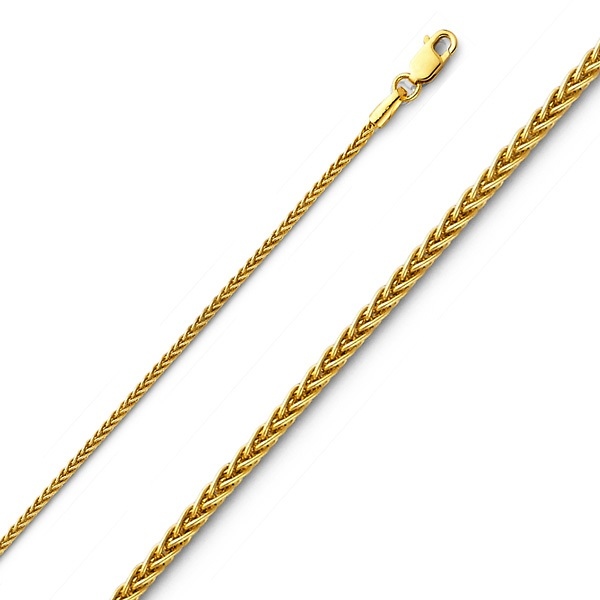1.1mm 14K Yellow Gold Round Braided Spiga Wheat Chain Necklace 16-24in Slide 0