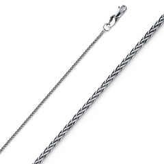 1.1mm 14K White Gold Round Braided Spiga Wheat Chain Necklace 16-24in