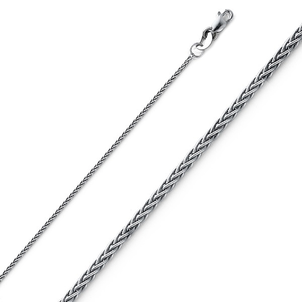 1.1mm 14K White Gold Round Braided Spiga Wheat Chain Necklace 16-24in Slide 0