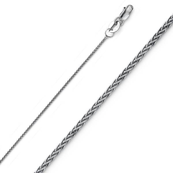 0.9mm 14K White Gold Round Braided Spiga Wheat Chain Necklace 16-22in Slide 0