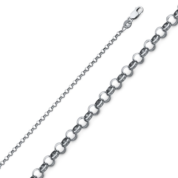 2.1mm 14K White Gold Classic Rolo Cable Chain Necklace 16-24in Slide 0