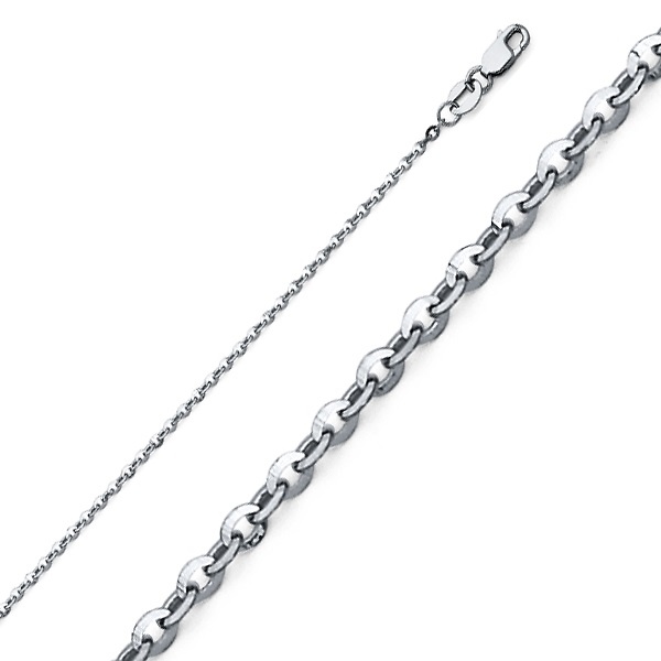 1.6mm 14K White Gold Diamond-Cut Solid Beveled Cable Chain Necklace 16-22in Slide 0