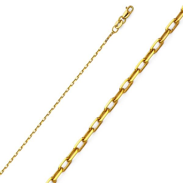 1.2mm 14K Yellow Gold Diamond-Cut Angled Oval Cable Chain Necklace 16-22in Slide 0