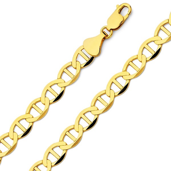 7.5mm 14K Yellow Gold Men's Flat Mariner Chain Necklace 20-26in Slide 0