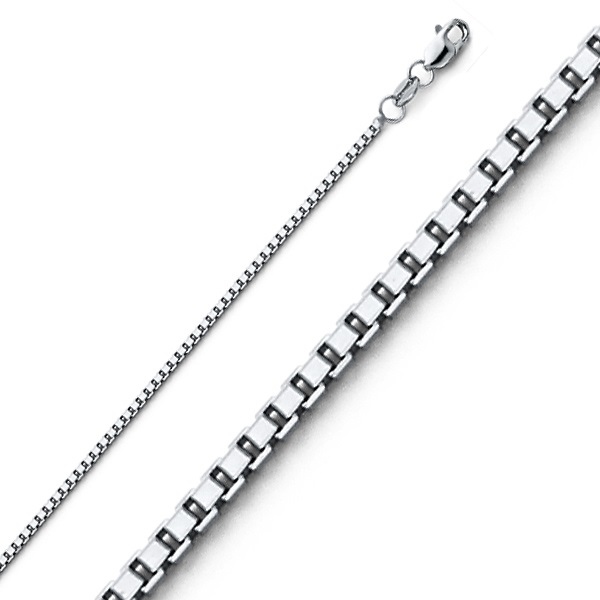 1mm 14K White Gold Box Link Chain Necklace 16-24in Slide 0