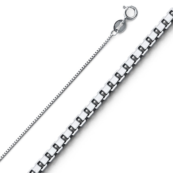 0.6mm 14K White Gold Box Link Chain Necklace 16-24in Slide 0