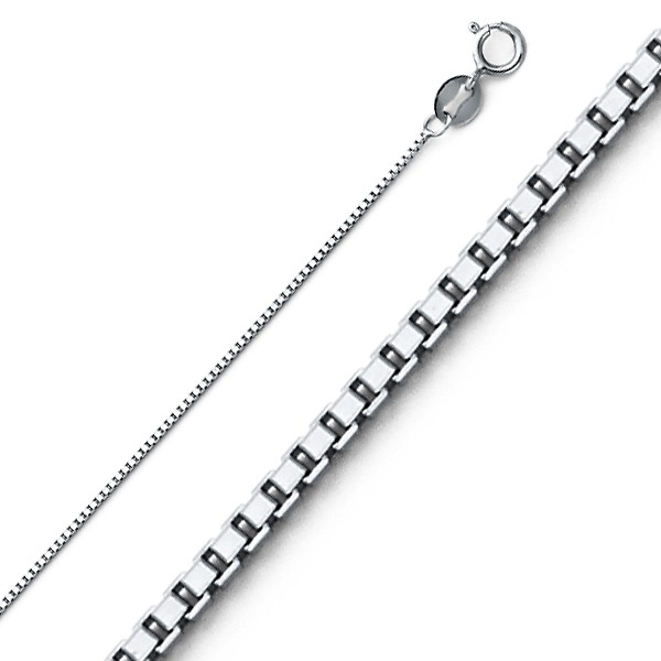 0.6mm Solid 14K White Gold Solid Box Link Chain Necklace 16-24in Slide 0