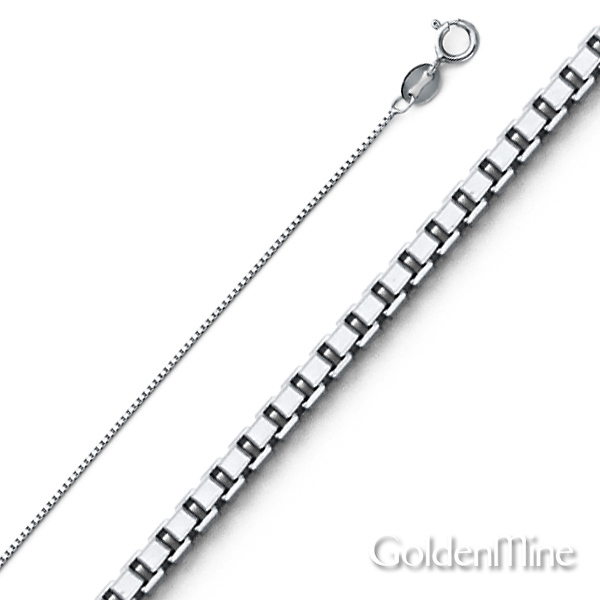 0.5mm 14K White Gold Solid Box Link Chain Necklace 16-22in Slide 0