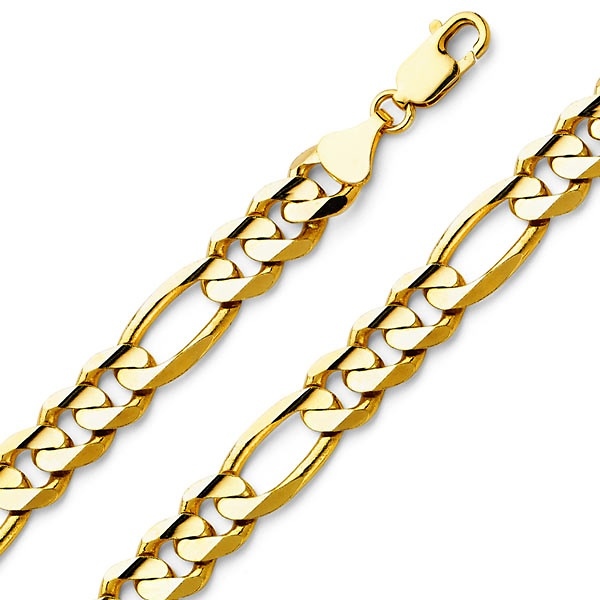 9mm 14K Yellow Gold Men's Figaro Link Chain Necklace 22-26in Slide 0