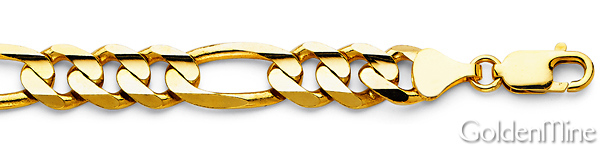 9mm 14K Yellow Gold Men's Figaro Link Chain Bracelet 8.5in Slide 1