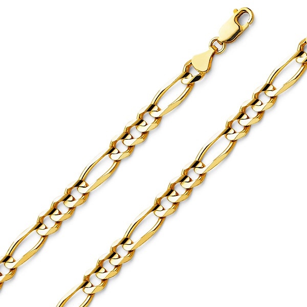 6mm 14K Yellow Gold Men's Figaro Link Chain Bracelet 8in Slide 0