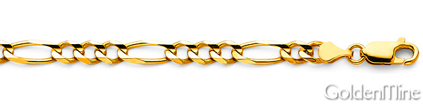 14K Solid Yellow Gold Figaro Link Chain Necklace – 4mm To 6mm, 18-30 Inch, Unisex Lobster Clasp