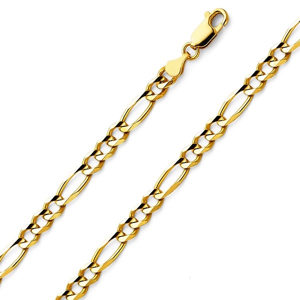 4mm 14K Yellow Gold Figaro Link Chain Bracelet 7.5in Slide 0