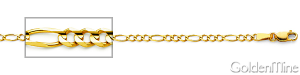 2.5mm 14K Yellow Gold Figaro Link Chain Bracelet 7in Slide 1