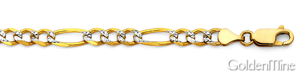 5mm 14K Two-Tone Gold White Pave Figaro Chain Link Bracelet 7.5in Slide 1