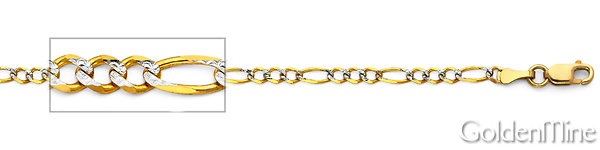 2.5mm 14K Two-Tone Gold White Pave Figaro Link Chain Bracelet 7in Slide 1