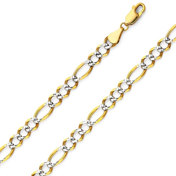5.5mm 14K Two Tone Gold White Pave Open Figaro Chain Necklace 18-24in Slide 0