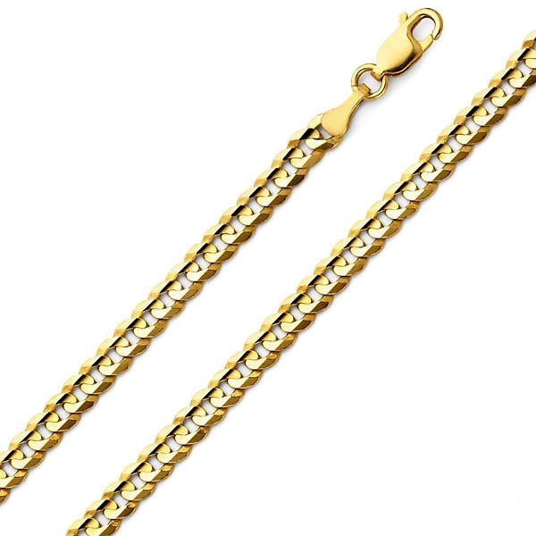 4mm 14K Yellow Gold Men's Concave Curb Cuban Link Chain Necklace 18-24in Slide 0