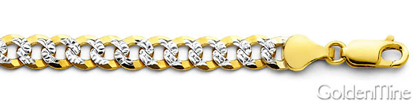 7mm 14K Two-Tone Gold Solid Men's White Pave Curb Cuban Link Chain Necklace 20-26in Slide 1