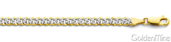 4mm 14K Two Tone Gold Men's White Pave Curb Cuban Link Chain Necklace 18-24in Slide 1