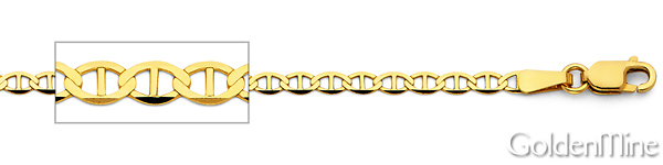 2.5mm 14K Yellow Gold Flat Mariner Link Chain Bracelet 7in Slide 1