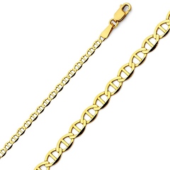 2.5mm 14K Yellow Gold Solid Flat Mariner Chain Necklace 16-24in