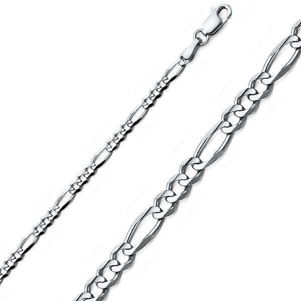 3mm 14K White Gold Figaro Link Chain Necklace 16-30in Slide 0