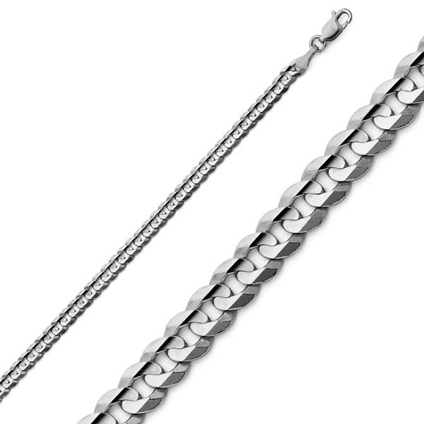 3mm 18K White Gold Concave Curb Cuban Link Chain Necklace 16-30in Slide 0