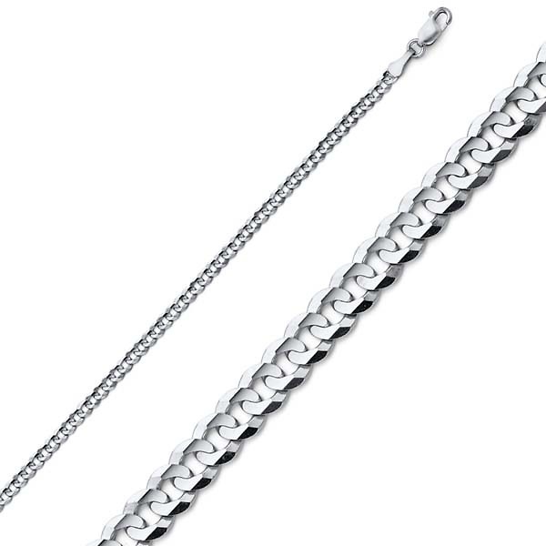 2.5mm 18K White Gold Concave Curb Cuban Link Chain Necklace 16-30in Slide 0