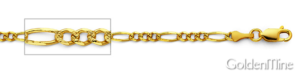 3mm 14K Yellow Gold Pave Figaro Link Chain Bracelet 7in Slide 1