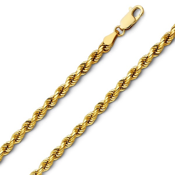4mm 14K Yellow Gold Men's Diamond-Cut Rope Chain Necklace - Heavy 20-30in Slide 0