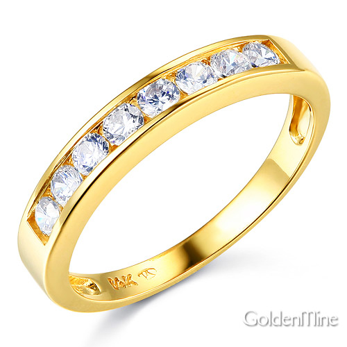 3.5mm Channel-Set CZ Wedding Band in 14K Yellow Gold Slide 0