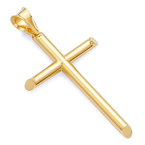 Medium Rod Cross Pendant in 14K Yellow Gold - Classic Slide 0