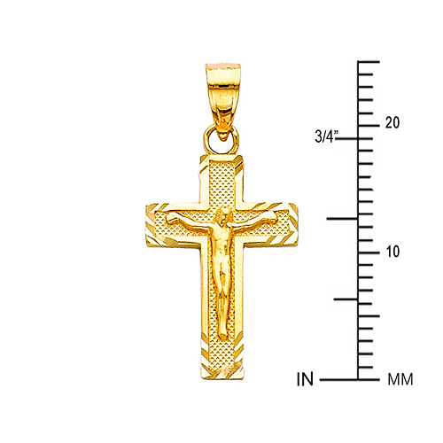 Petite Diamond-Cut Edge Crucifix Pendant in 14K Yellow Gold Slide 2