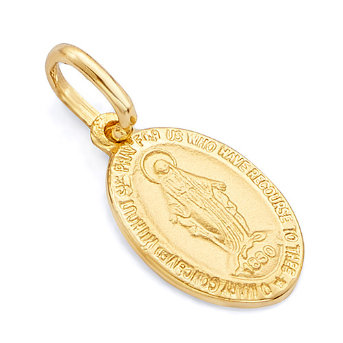 Virgin Mary Miraculous Medal Pendant in 14K Yellow Gold - Mini Slide 0