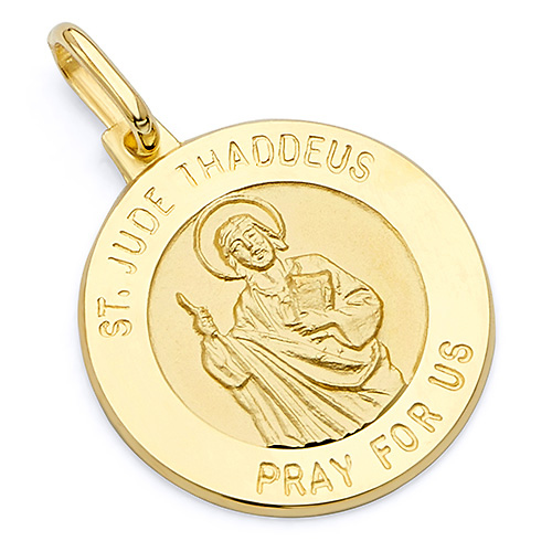 St. Jude Thaddeus Round Medal Pendant in 14K Yellow Gold - Petite Slide 0