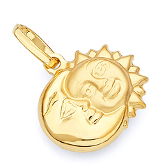 Sun & Moon Face Charm Pendant in 14K Yellow Gold - Mini