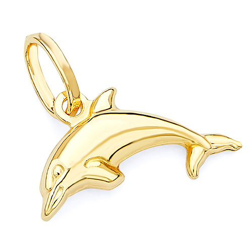 Jumping Dolphin Charm Pendant in 14K Yellow Gold - Mini Slide 0