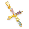 Small Multicolored Baguette CZ Cross Pendant in 14K Yellow Gold thumb 0