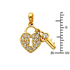 14K Yellow Gold CZ Heart Lock & Key Pendant thumb 1